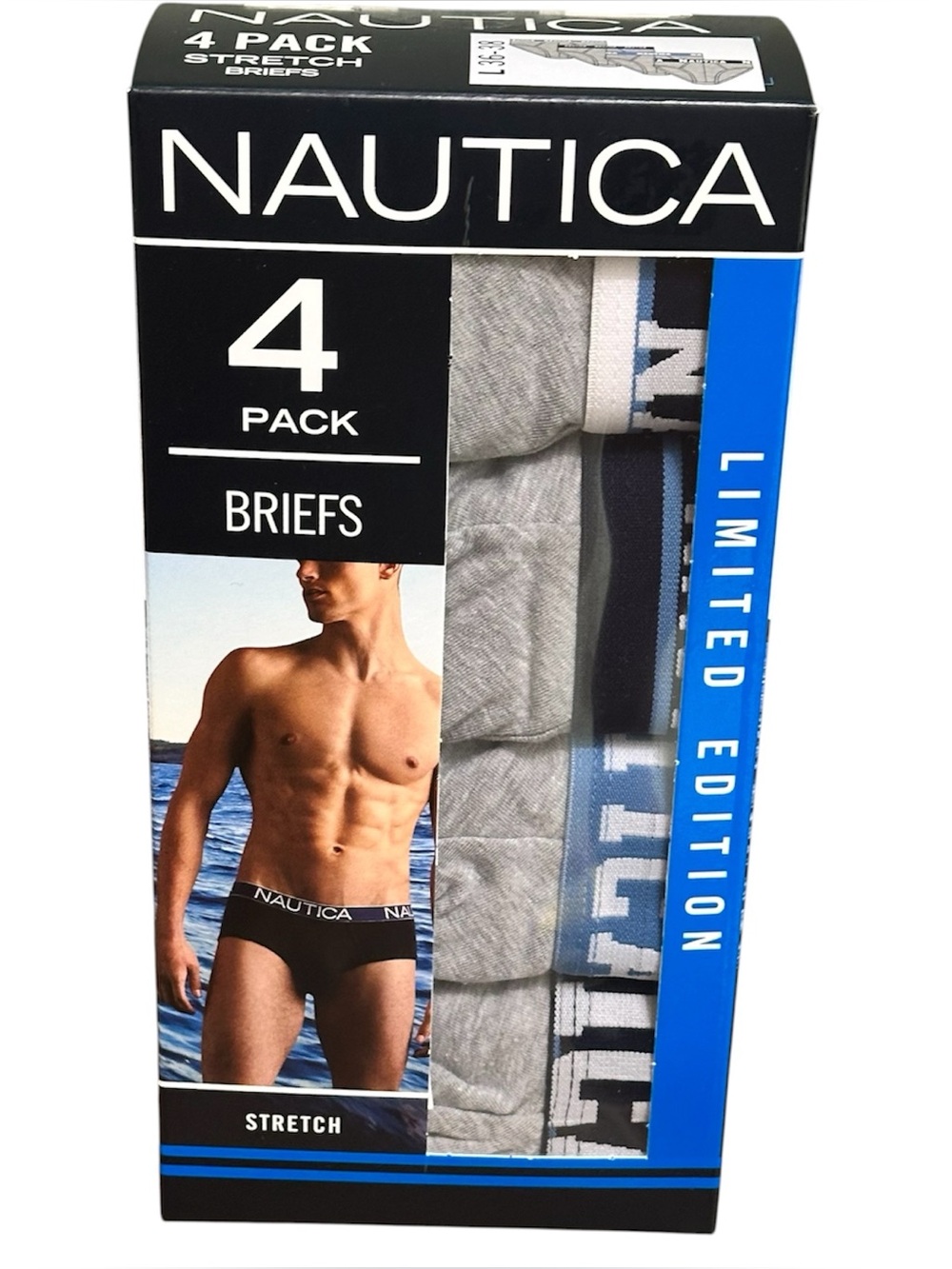 Nautica Men’s Limited Edition 4 Pack Stretch Briefs Logo Waistband   L (36-38)